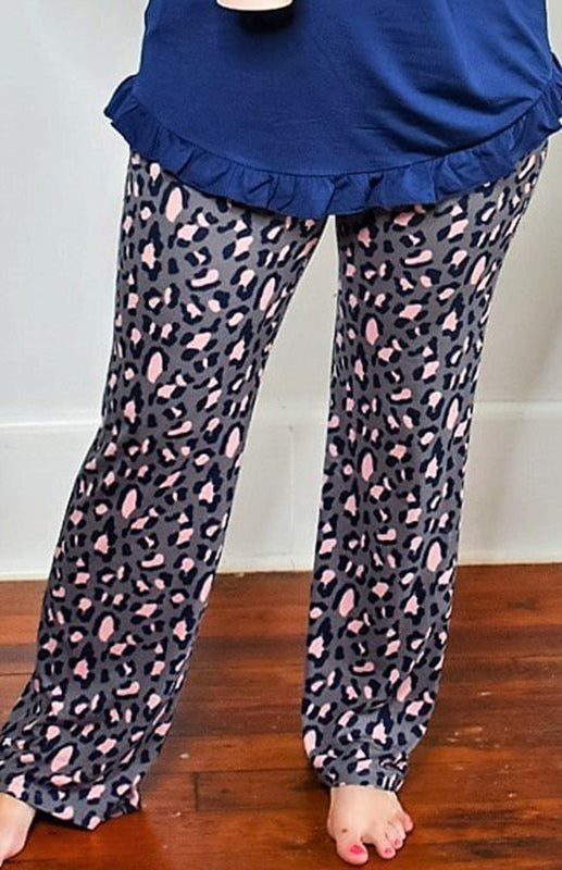 Blue Zone Planet | Leopard Print Solid Waistband Plus Size Pants kakaclo