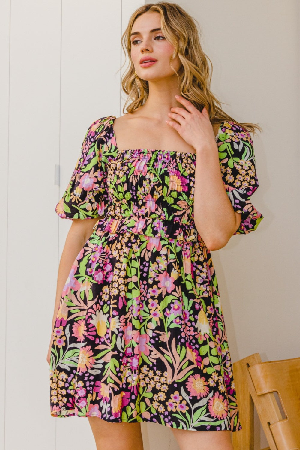 Blue Zone Planet | ODDI Full Size Floral Tie-Back Mini Dress BLUE ZONE PLANET