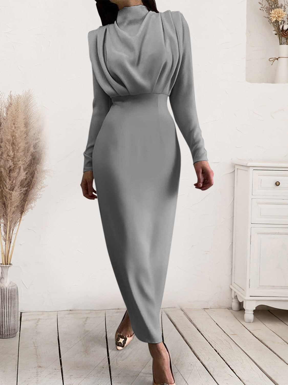 Blue Zone Planet | Ruched Turtleneck Long Sleeve Dress BLUE ZONE PLANET