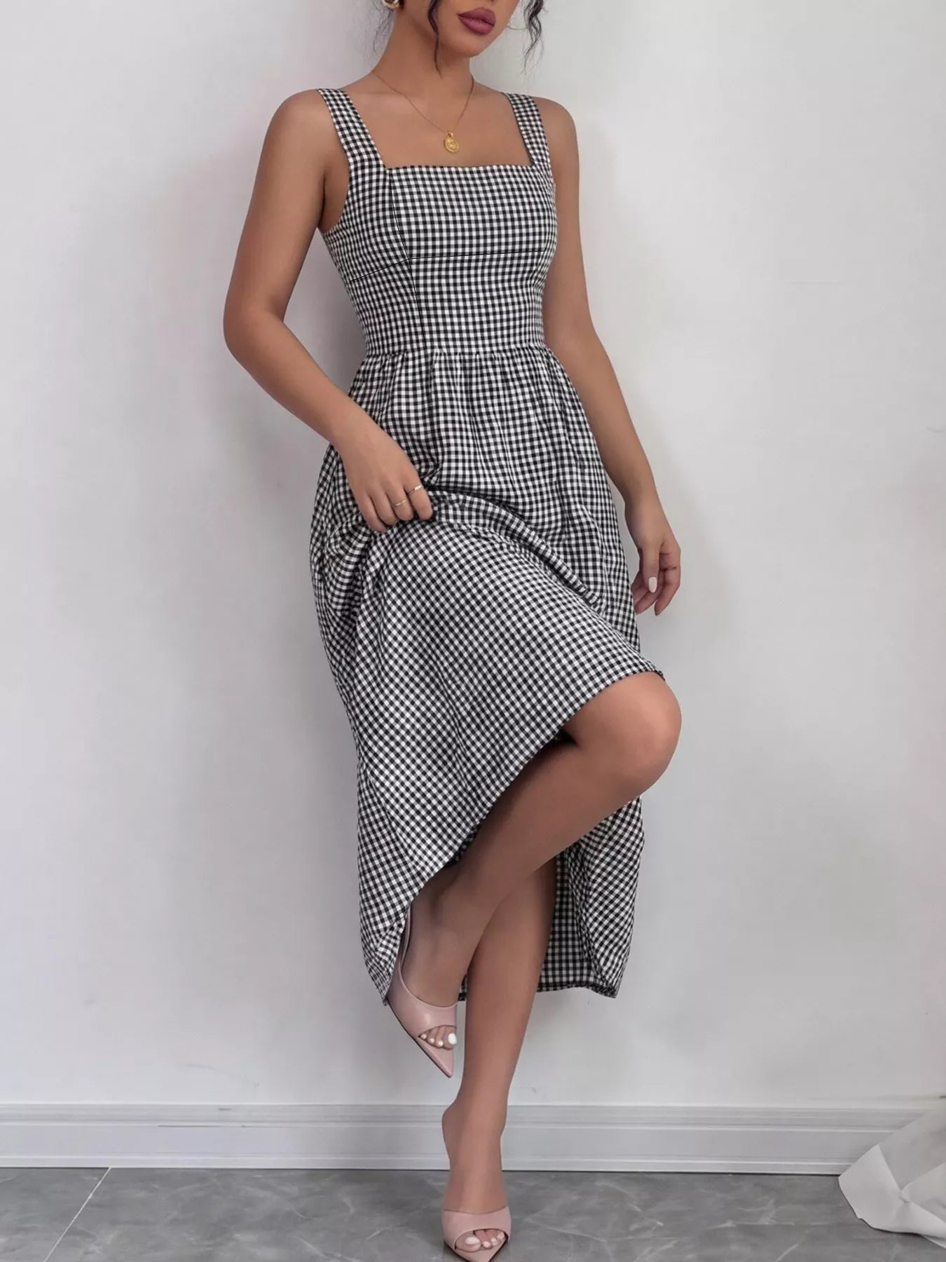 square neck gingham dress Midi No Stretch Size CN/US:XXL / 14 What To Wear To JR 243-244 Dresses