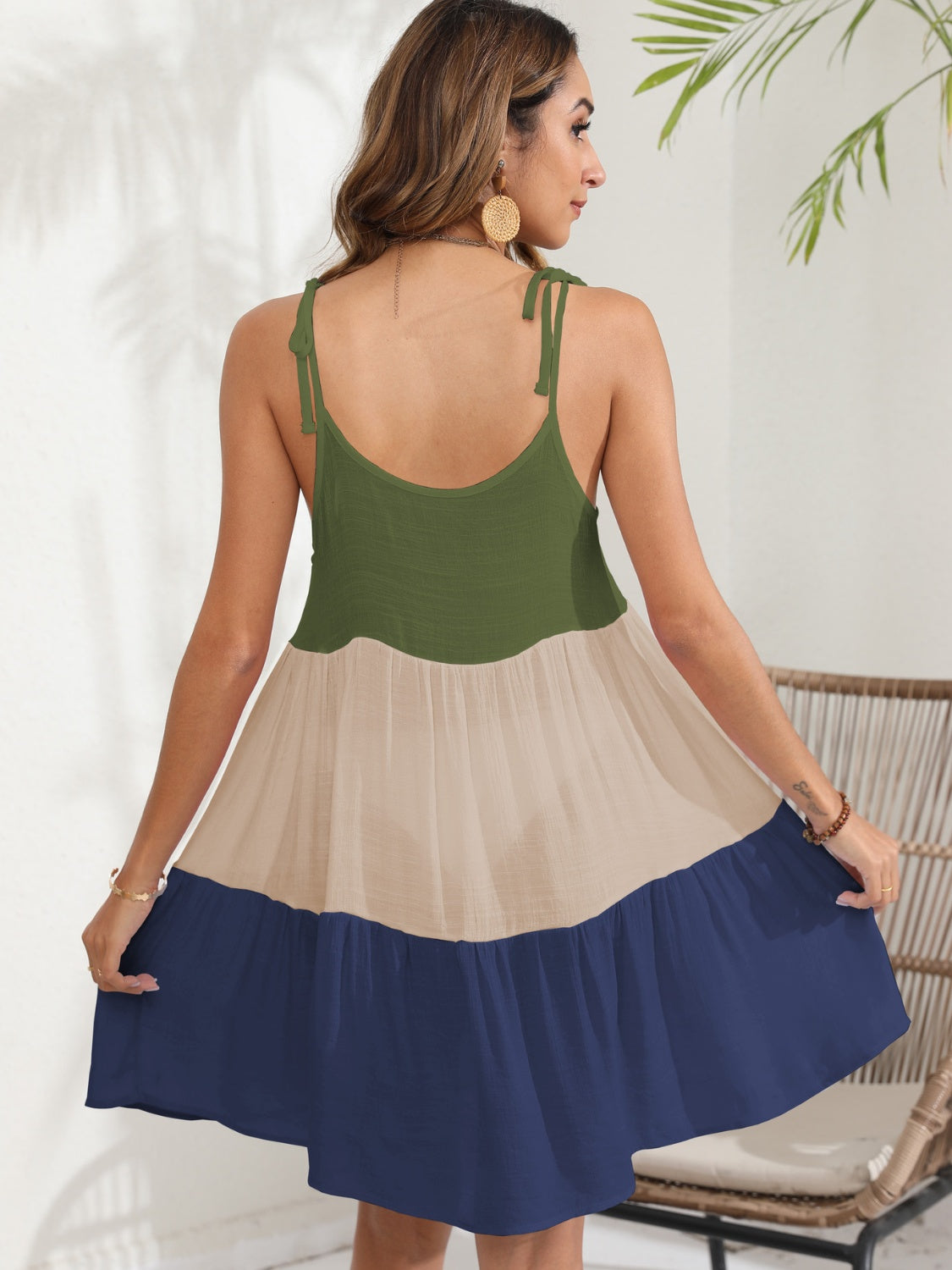 Blue Zone Planet | Color Block Spaghetti Strap Cover-Up Dress BLUE ZONE PLANET
