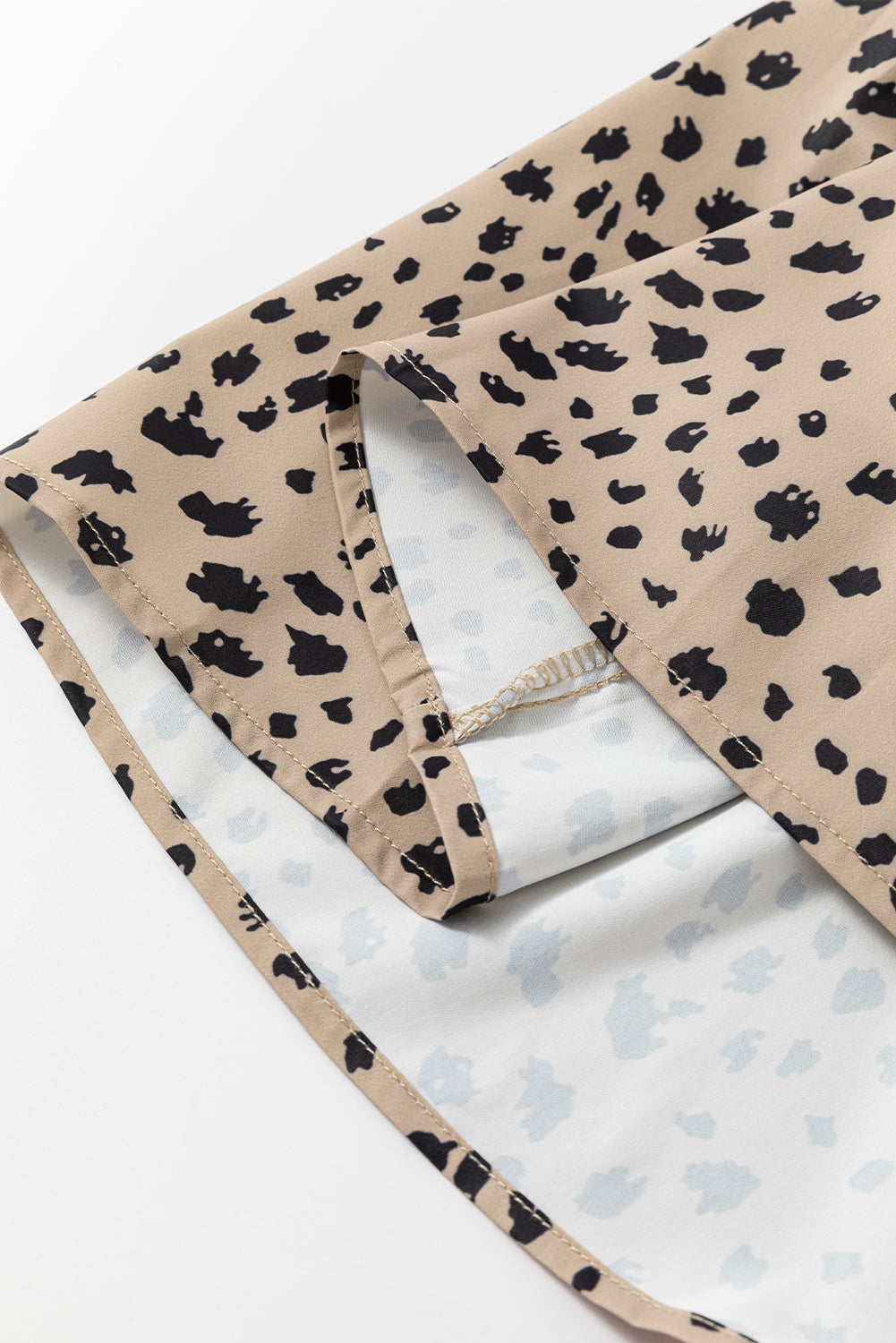 Light French Beige Colorblock Dalmatian Print Ruffle Hem Flowy Dress Blue Zone Planet