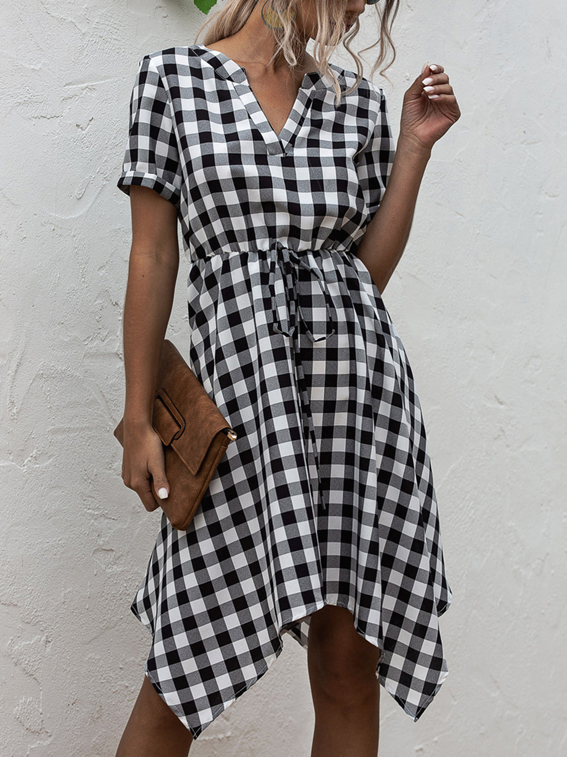 Blue Zone Planet | Plaid Notched Short Sleeve Dress BLUE ZONE PLANET