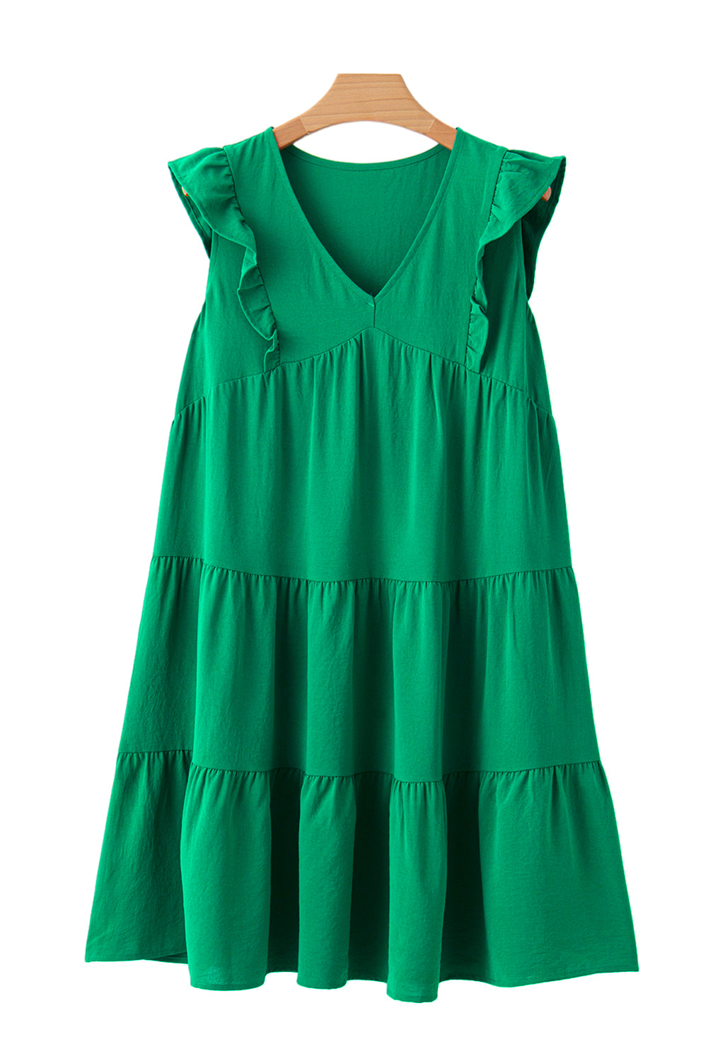 Bright Green Solid Color V Neck Ruffle Tiered Mini Dress Blue Zone Planet
