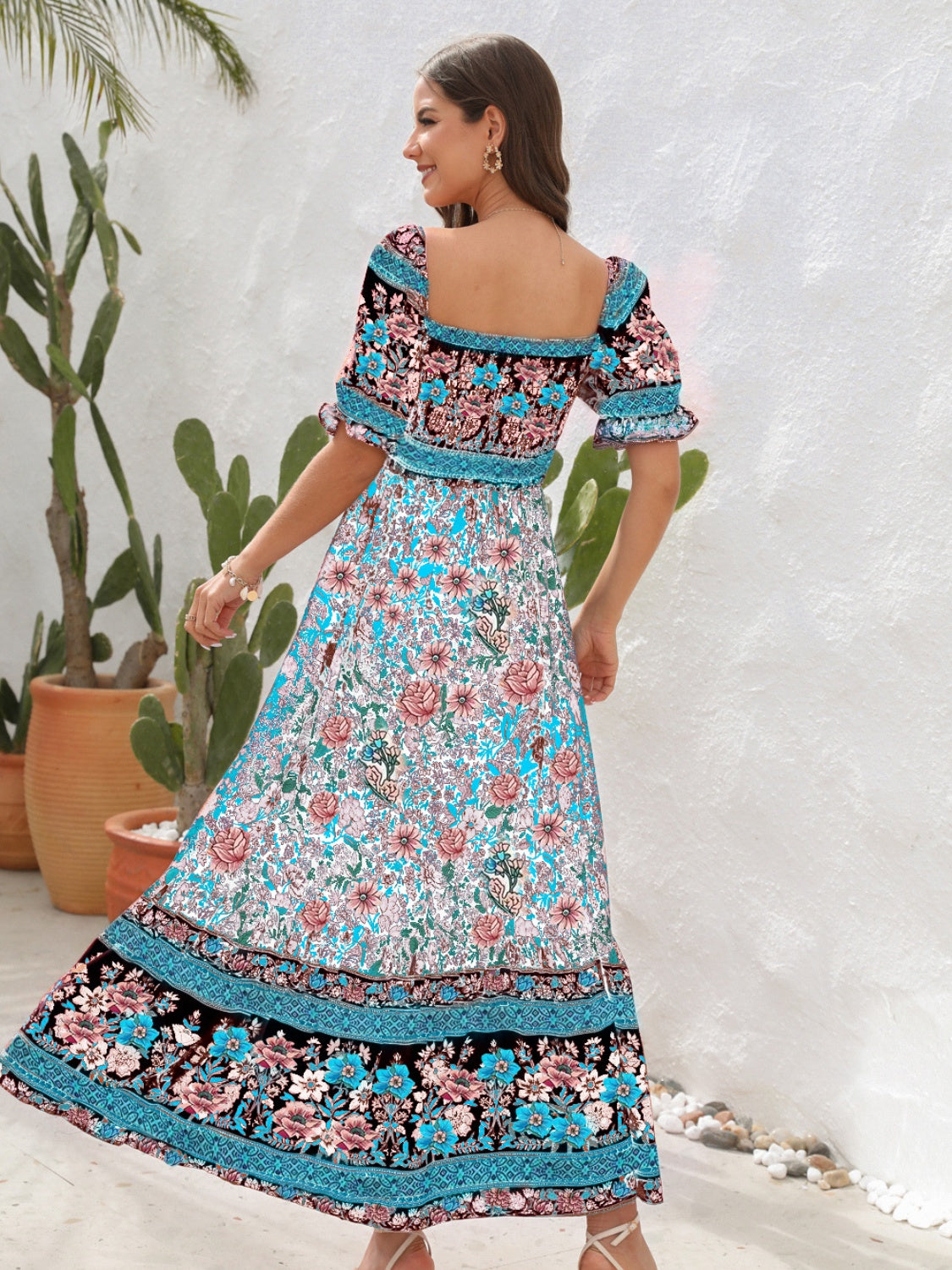 Blue Zone Planet | Floral Flounce Sleeve Midi Dress BLUE ZONE PLANET