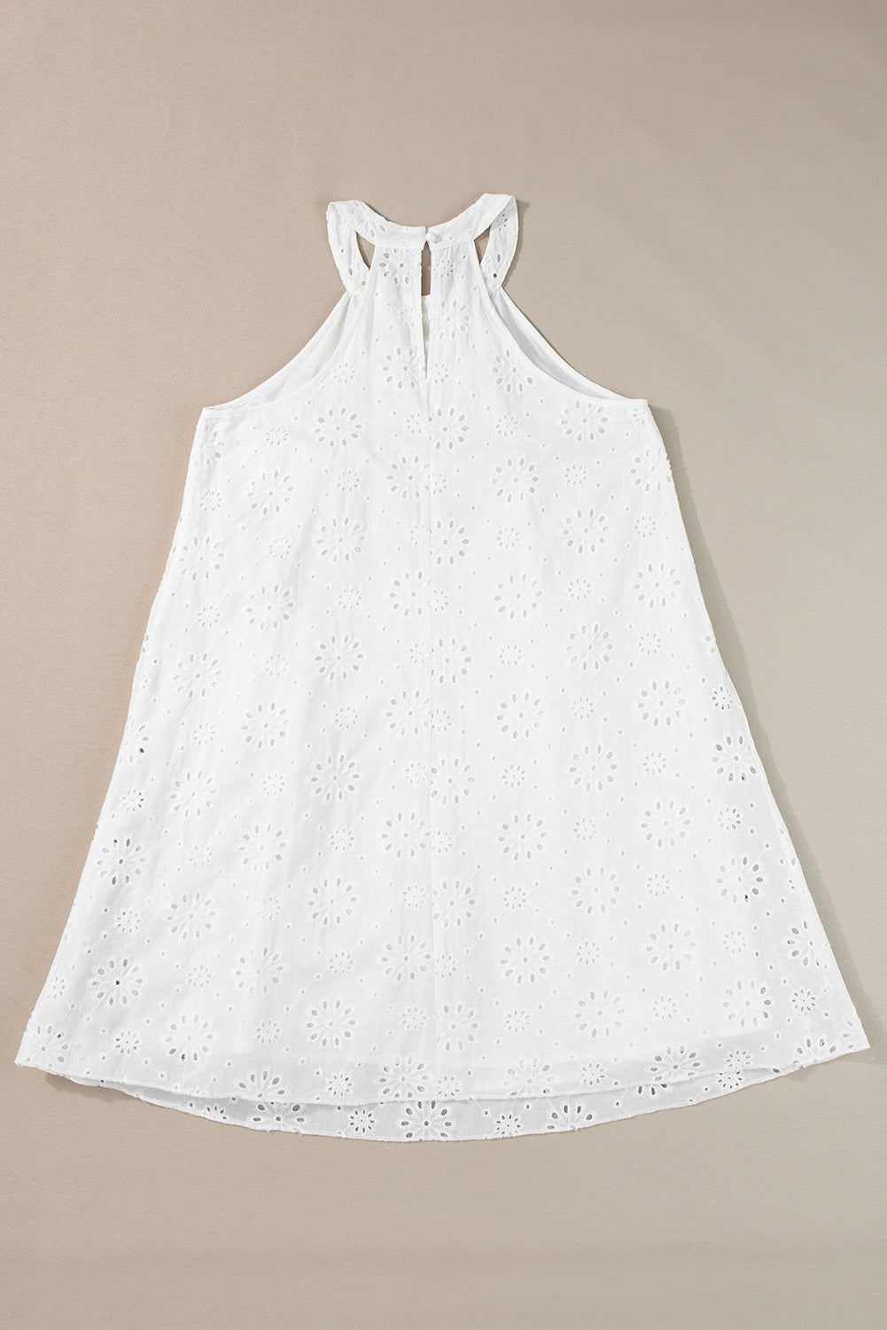 Blue Zone Planet | White Boho Eyelet Pattern Halter Neck Sleeveless Dress Blue Zone Planet