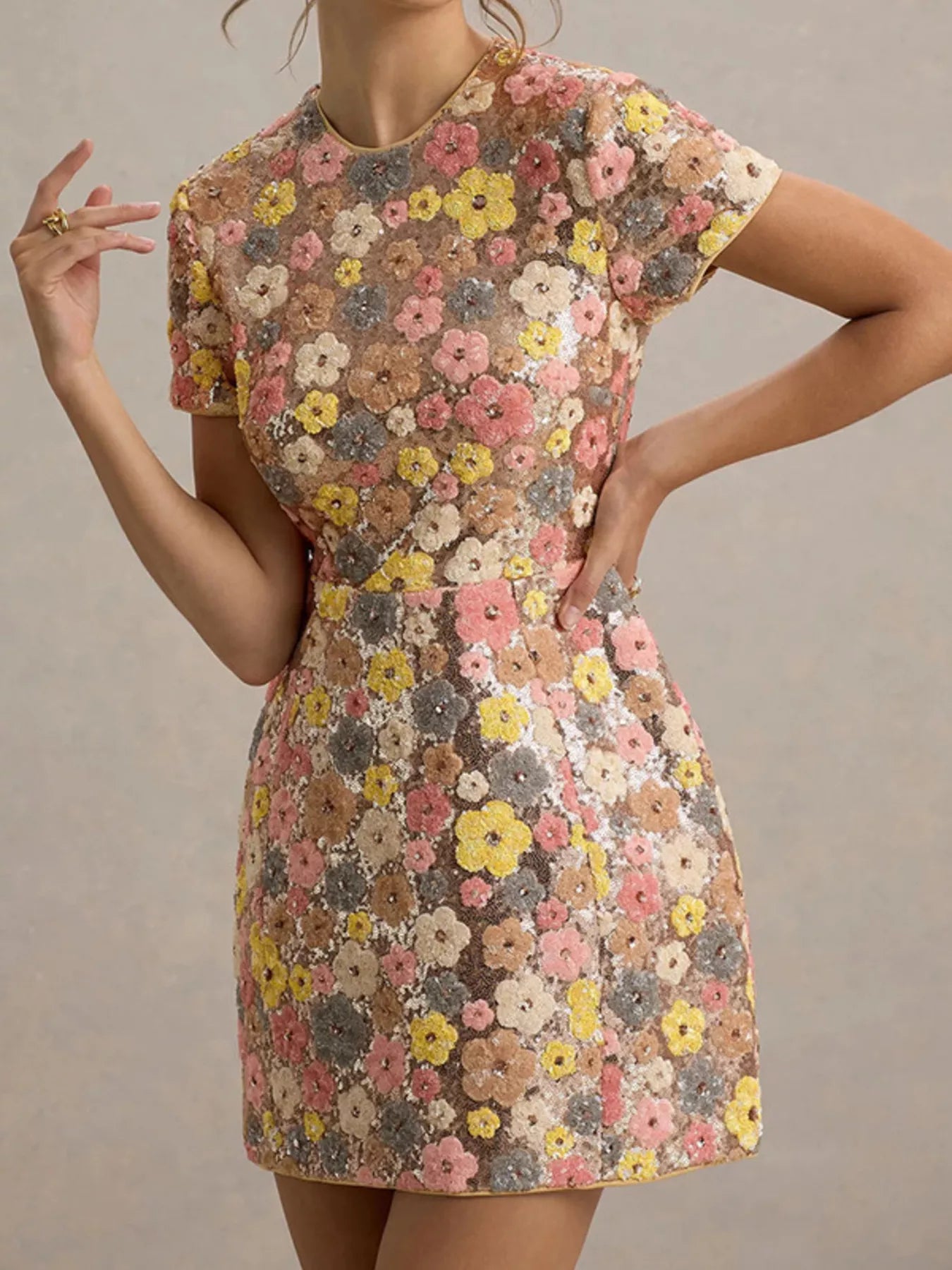 sequin short sleeve mini dress Floral Sequin Short Sleeve Mini Dress – Blue Zone Planet