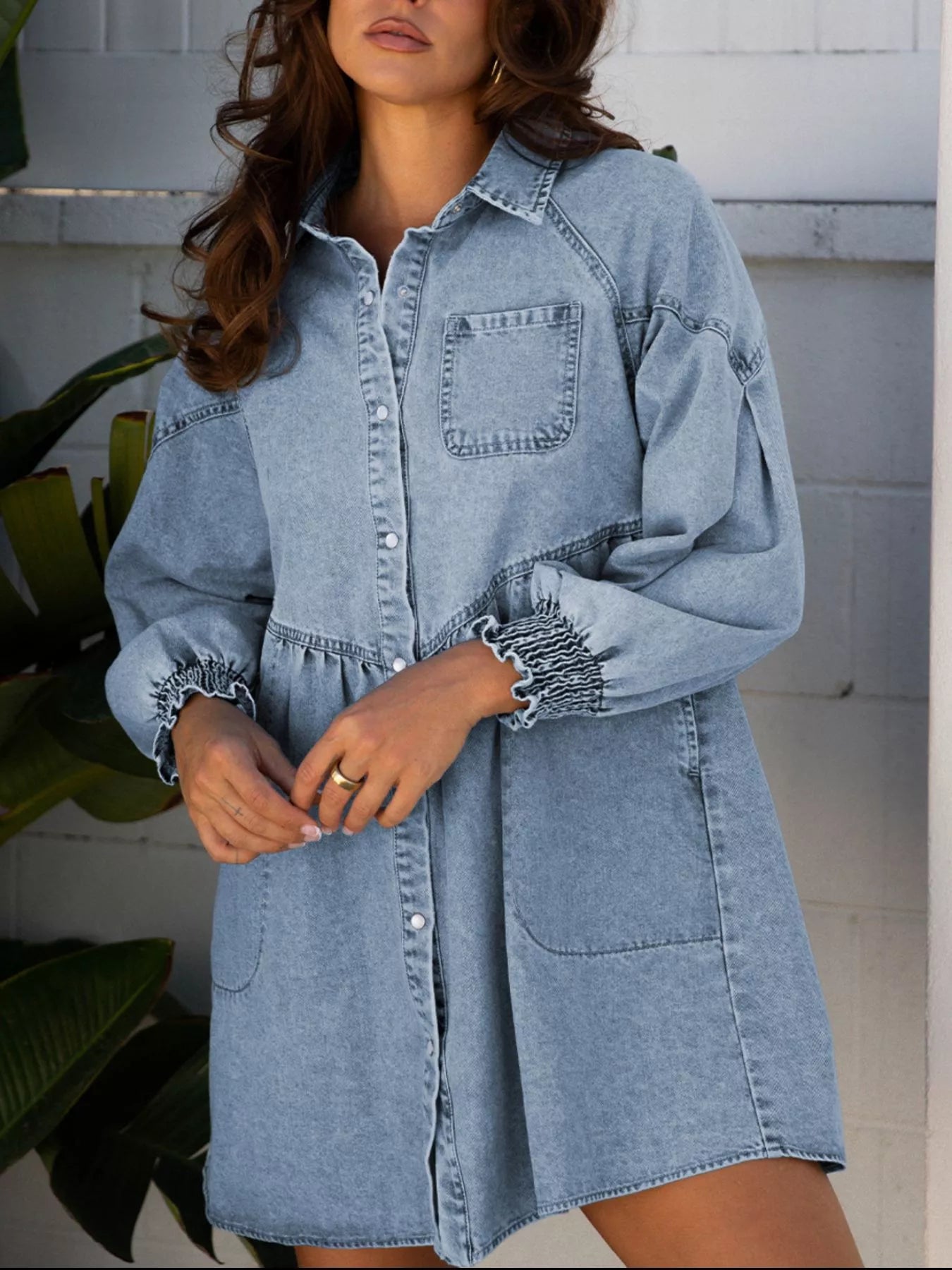 slim fit dress slacks Light Wash Denim Shirt Dress - Mini Dresses main image 1
