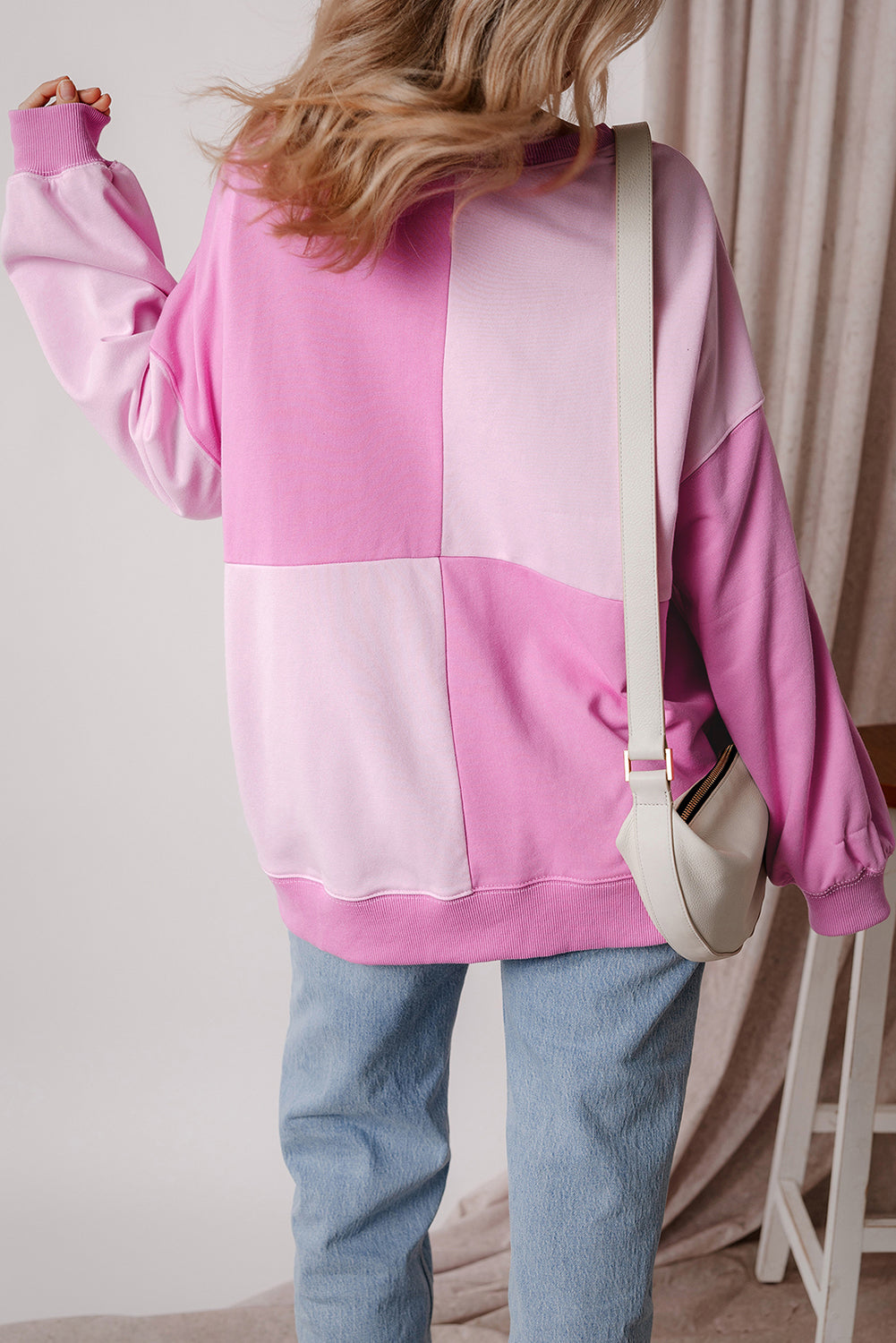 Color black Colorblock Henley High Low Oversize Sweatshirt
