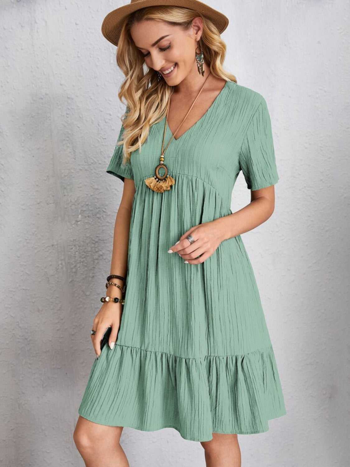 Blue Zone Planet | Full Size V-Neck Short Sleeve Dress BLUE ZONE PLANET