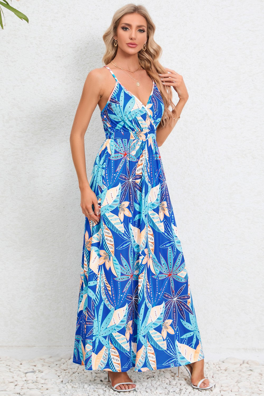Blue Zone Planet | Printed Surplice Maxi Cami Dress BLUE ZONE PLANET