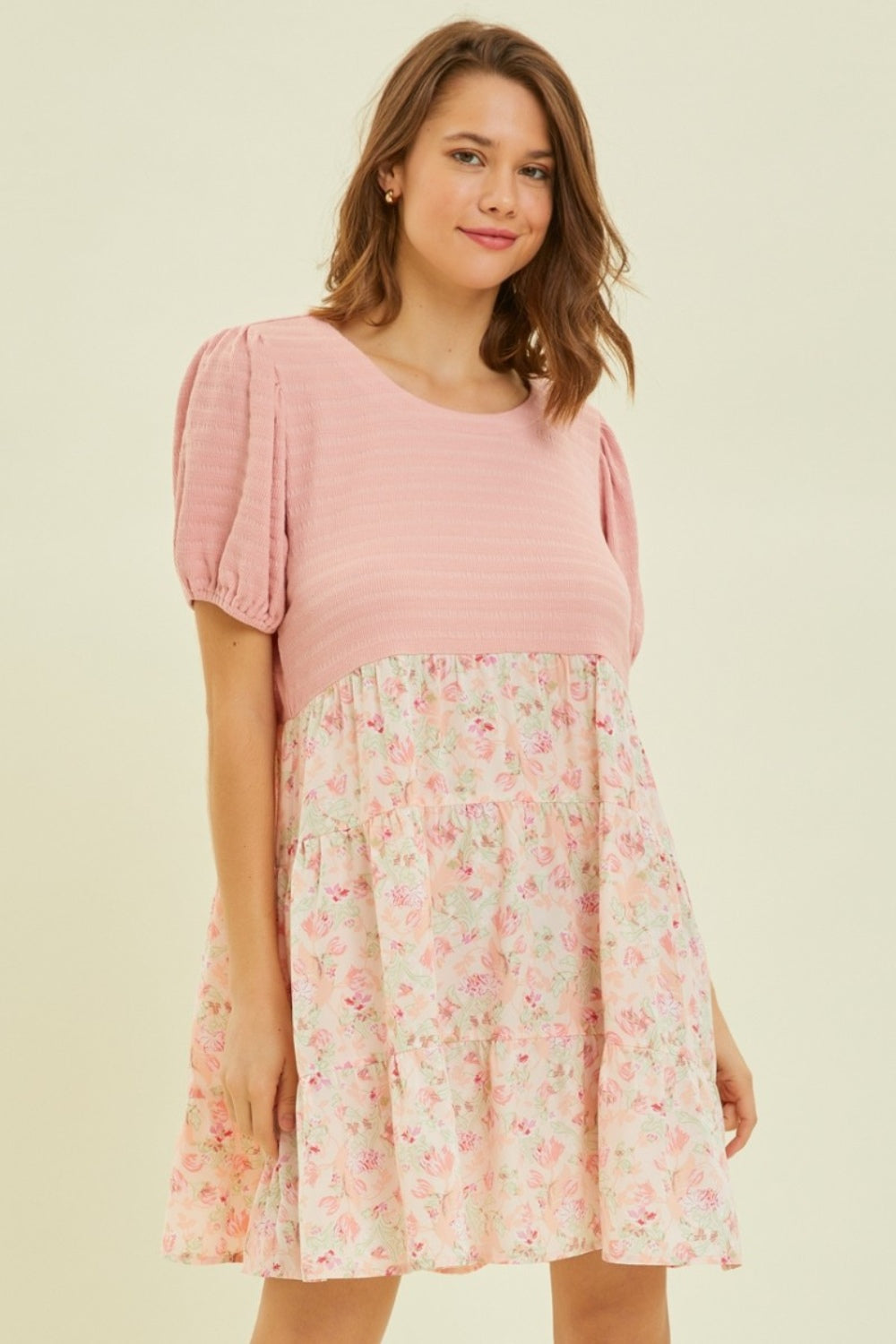 HEYSON Full Size Round Neck Floral Ruffle Hem Mini Dress BLUE ZONE PLANET