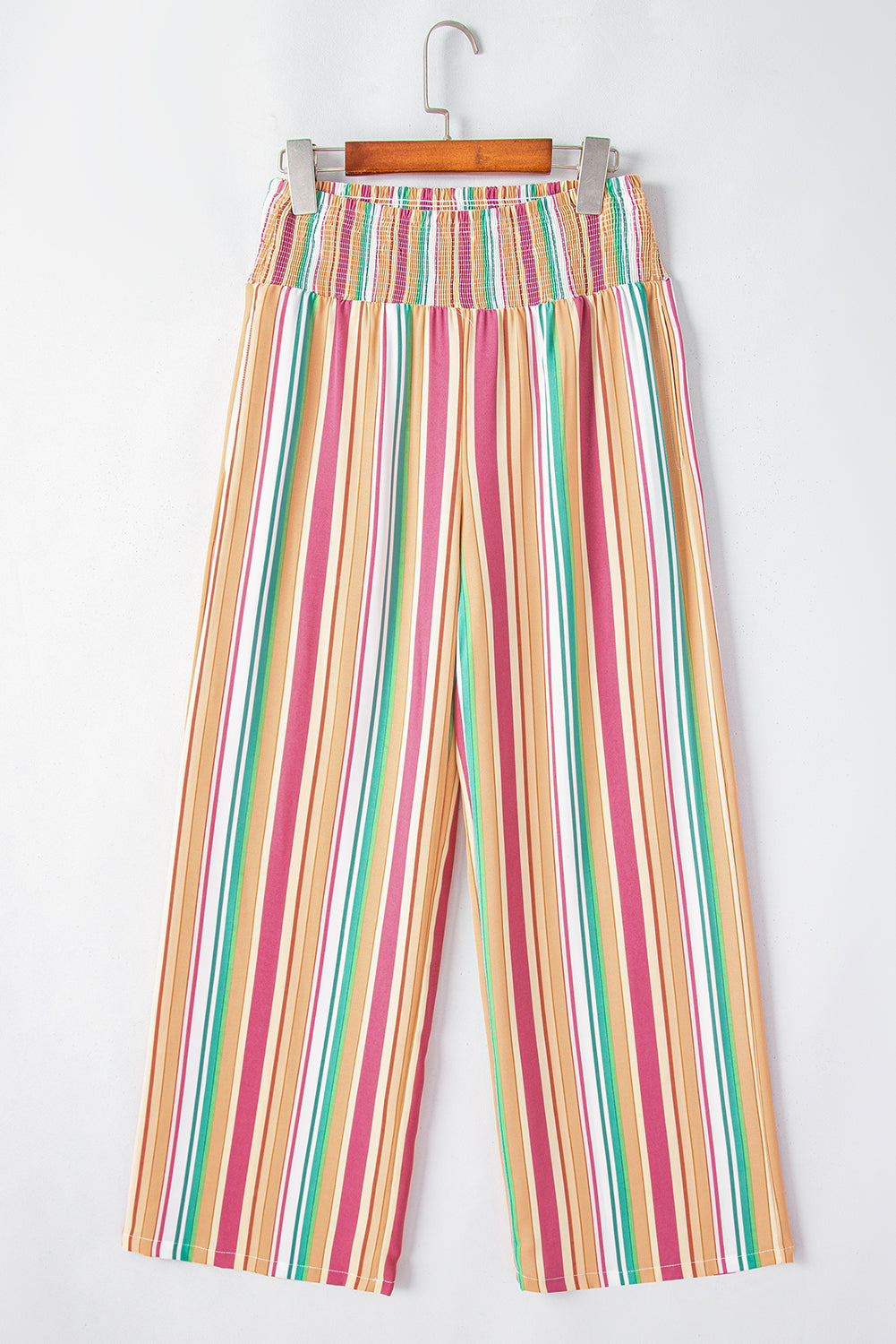 Felicity's Multicolor Striped Smocked High Waist Wide Leg Pants Blue Zone Planet