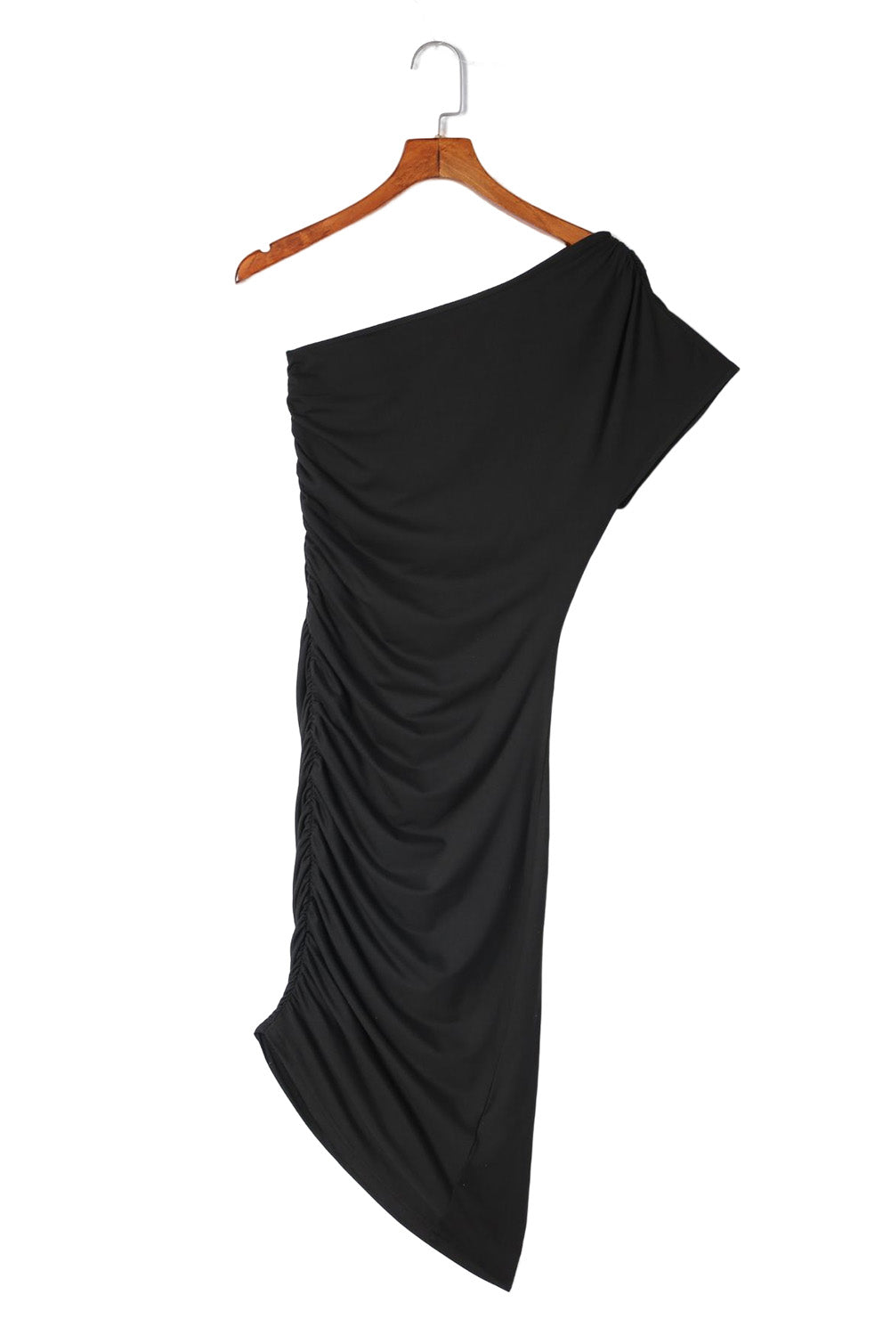 Blue Zone Planet | Black One-shoulder Short Sleeve Ruched Bodycon Dress Blue Zone Planet