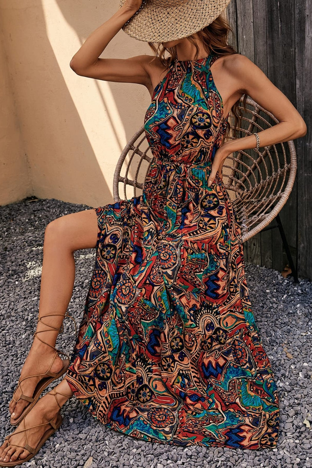 Blue Zone Planet | Tied Slit Floral Sleeveless Dress BLUE ZONE PLANET