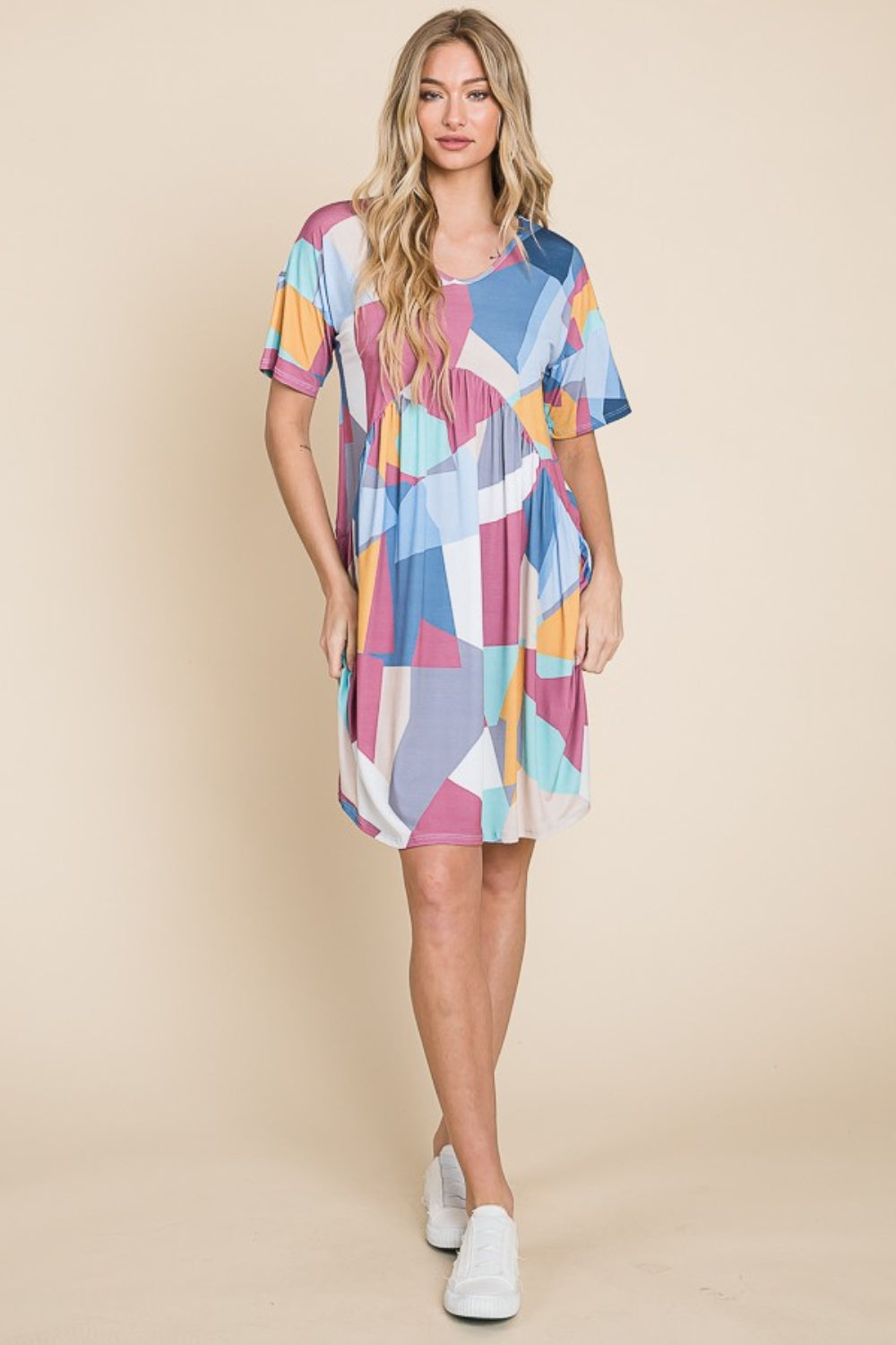 Blue Zone Planet |  BOMBOM Ruched Color Block Short Sleeve Dress BLUE ZONE PLANET