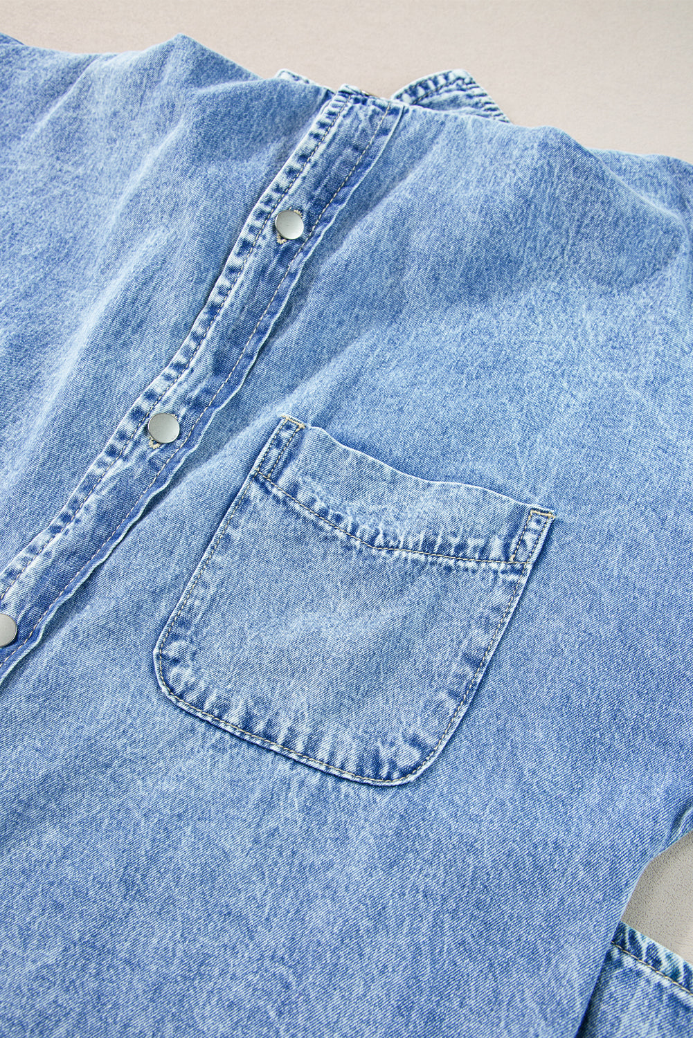 Light Blue Loose Medium Wash Short Sleeve Shirt Chambray Dress Blue Zone Planet