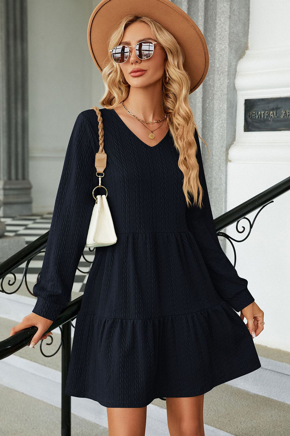 Blue Zone Planet | V-Neck Long Sleeve Mini Dress BLUE ZONE PLANET
