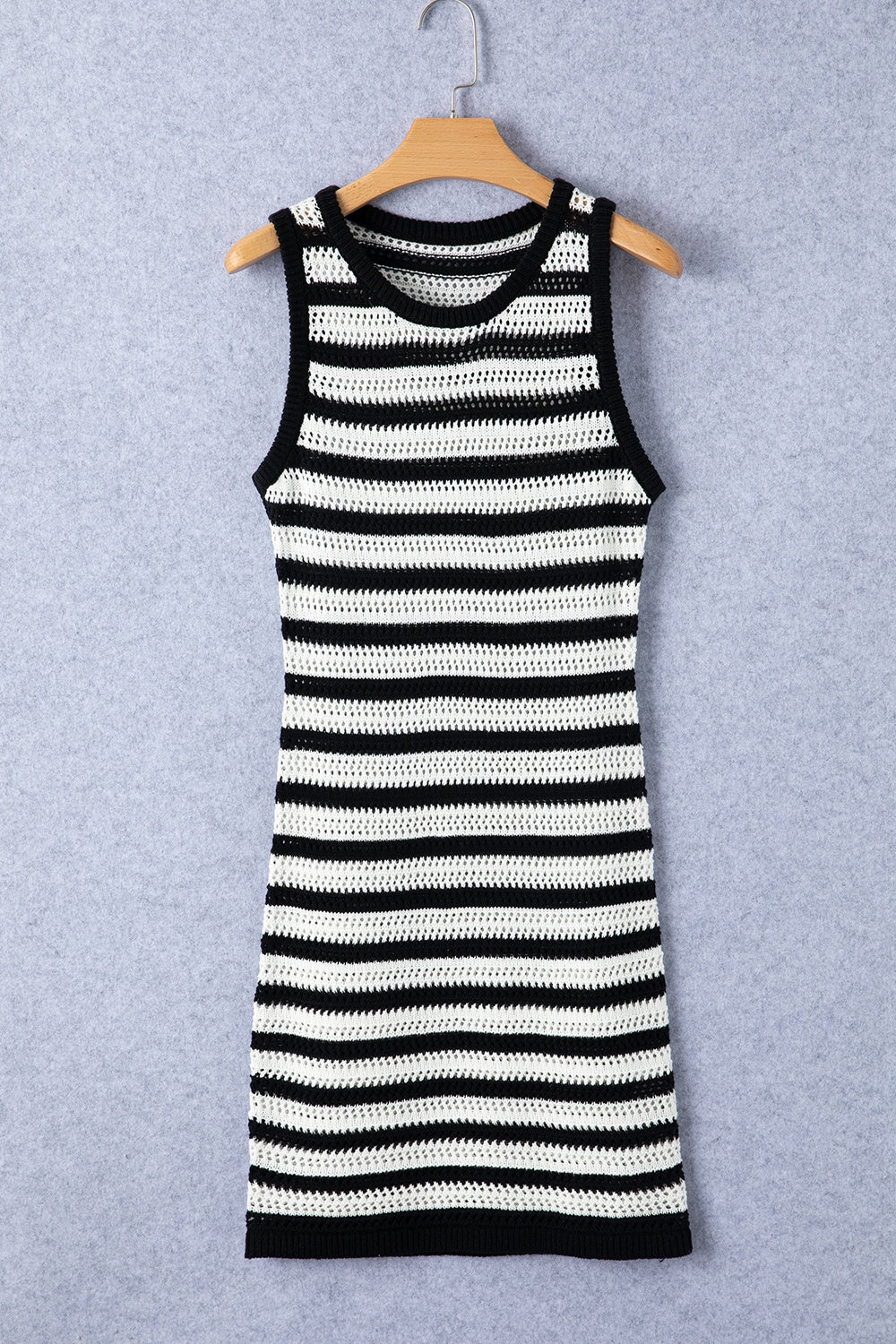 Blue Zone Planet | Openwork Striped Wide Strap Knit Dress BLUE ZONE PLANET