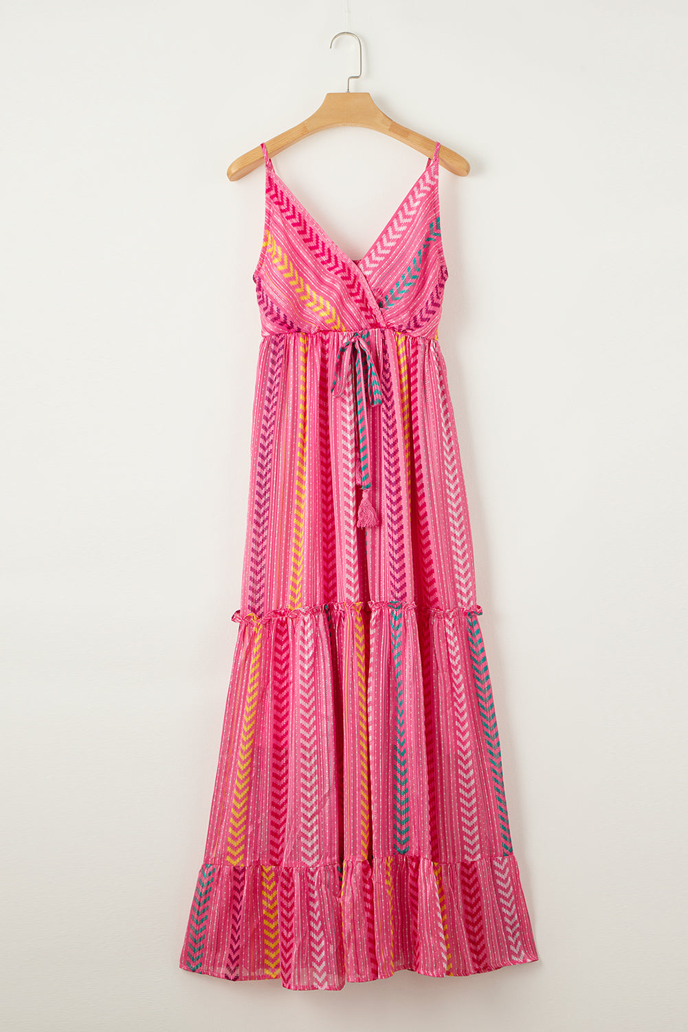 Blue Zone Planet | Pink Western Printed Tassel Tie V Neck Wrap Maxi Dress Blue Zone Planet