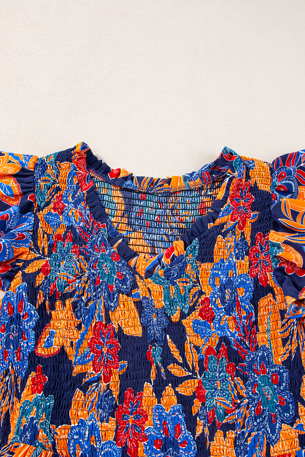 Dark Blue Boho Floral V Neck Ruffle Tiered Long Dress Blue Zone Planet