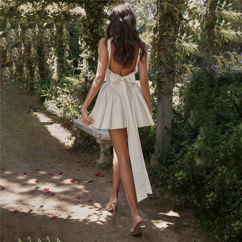 Blue Zone Planet | Juliana's French Backless Spliced Ruffle Skirt Back Bow Mini Dress Blue Zone Planet