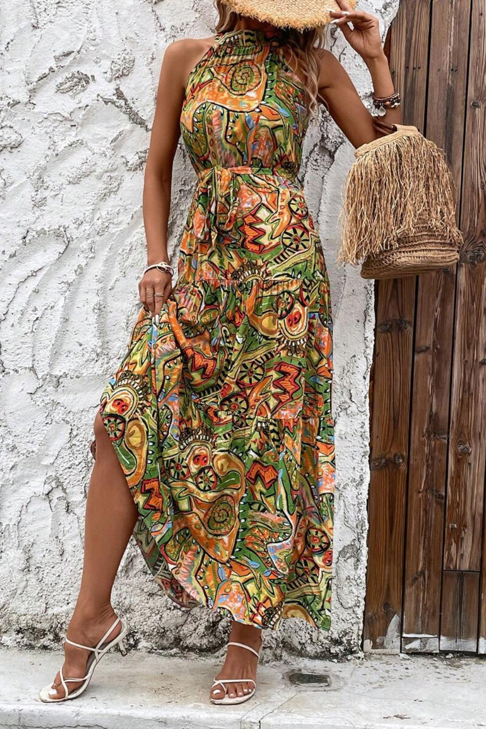 Blue Zone Planet | Tied Slit Floral Sleeveless Dress BLUE ZONE PLANET