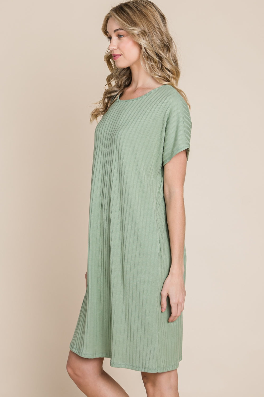 Blue Zone Planet | BOMBOM Ribbed Round Neck Short Sleeve Dress BLUE ZONE PLANET