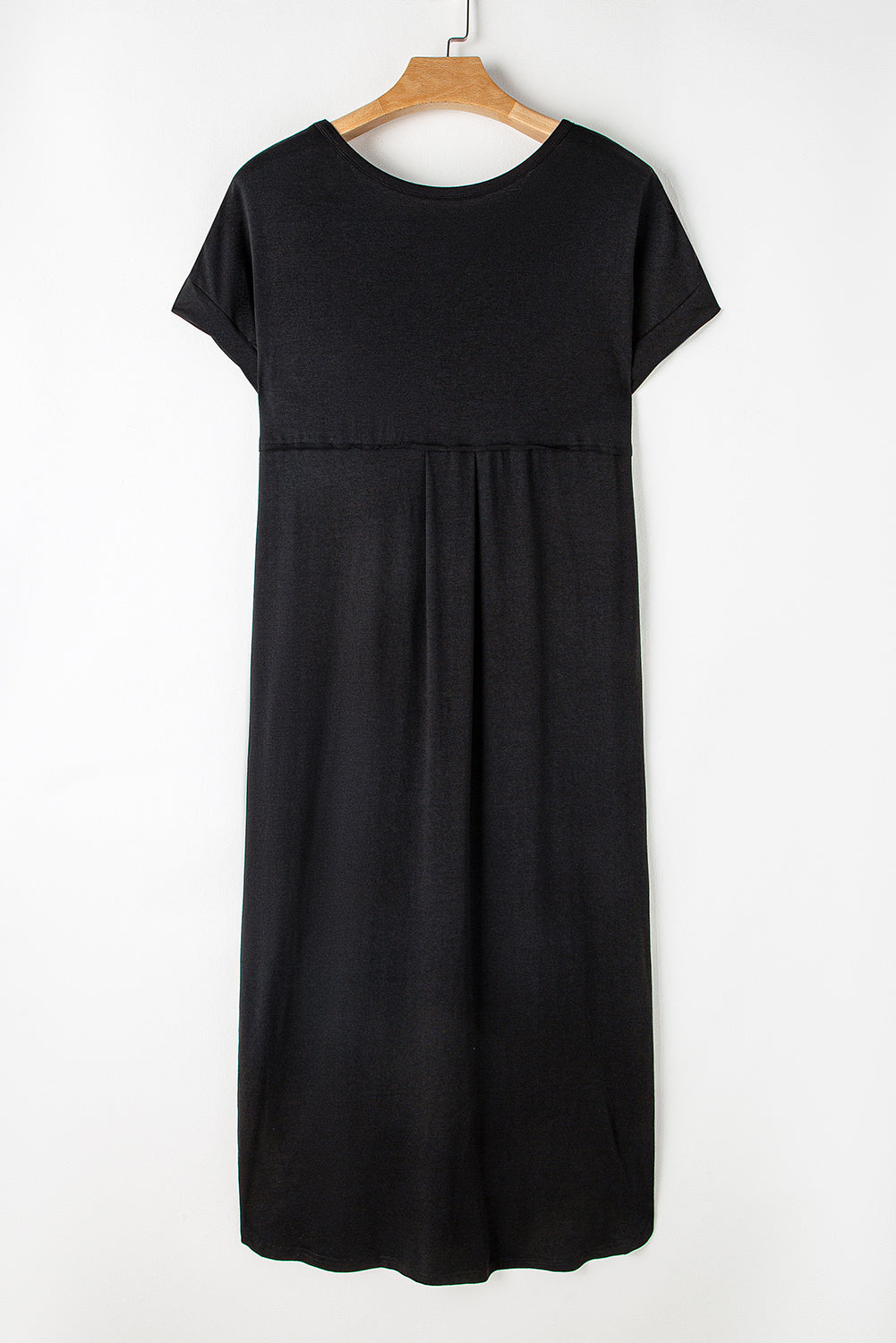 Blue Zone Planet | Black V Neck Hidden Pocket Splits Maxi T-shirt Dress Blue Zone Planet
