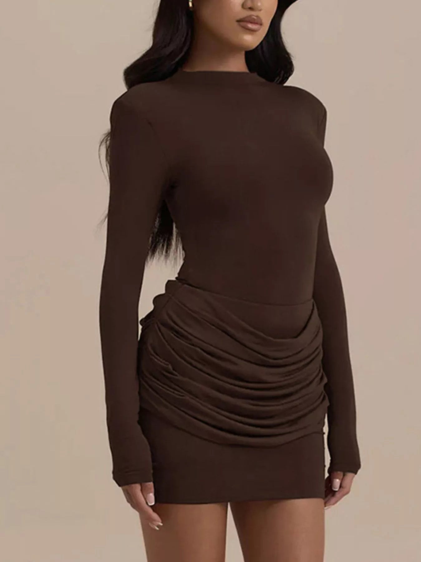 Mock Neck Ruched Bodycon Mini Dress