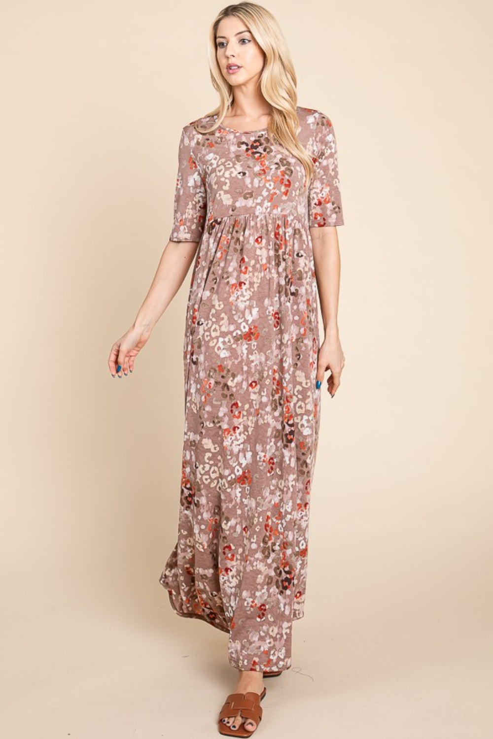 Blue Zone Planet | BOMBOM Printed Shirred Maxi Dress BLUE ZONE PLANET