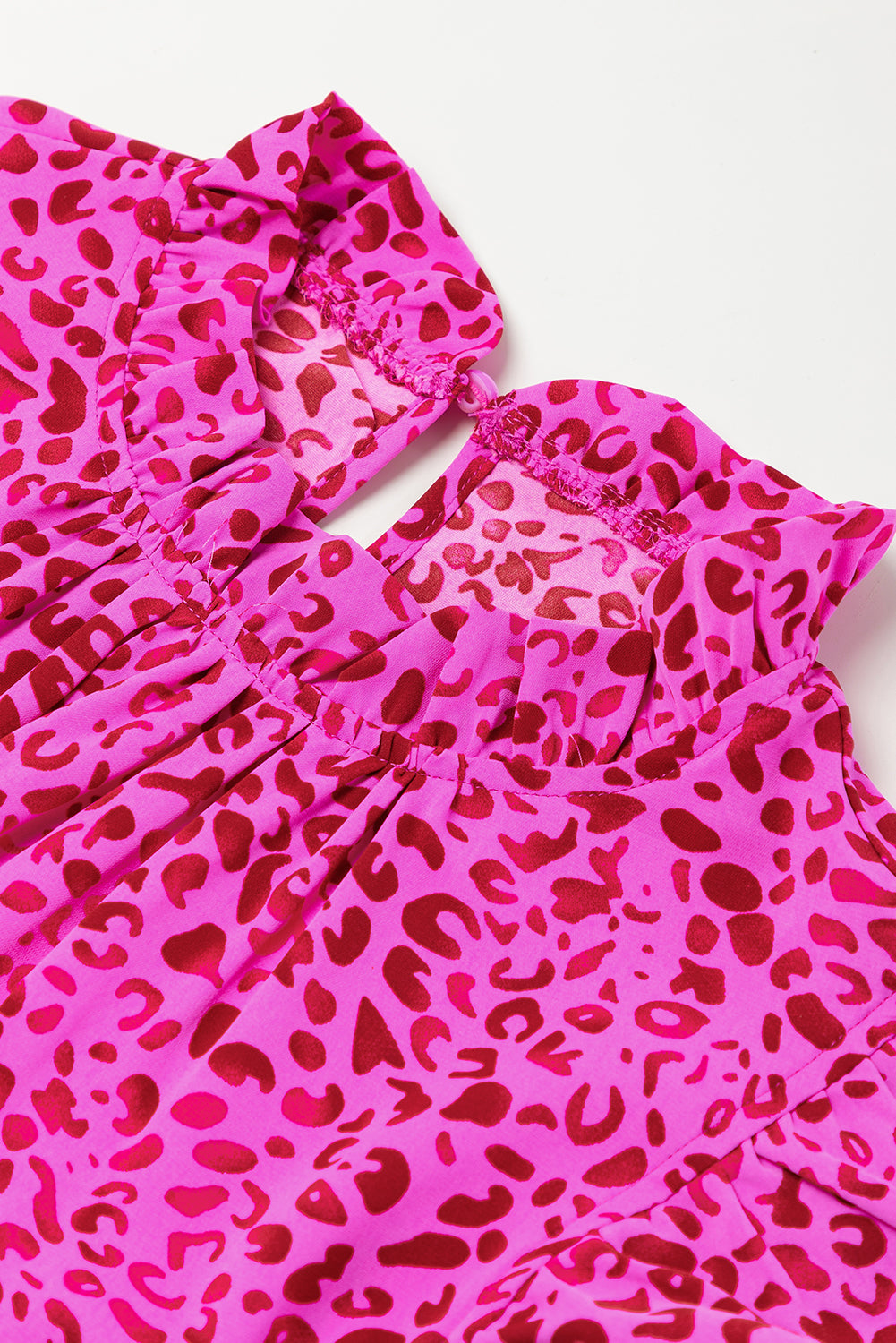 Blue Zone Planet | Rose Red Leopard Print Ruffled Trim Tiered Maxi Dress Blue Zone Planet