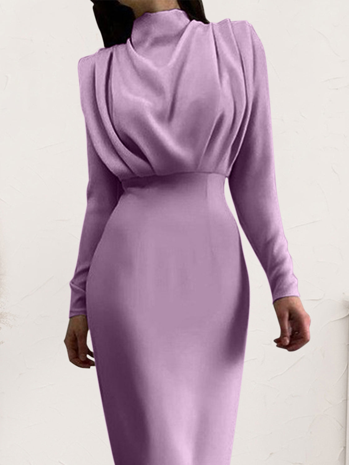 Blue Zone Planet | Ruched Turtleneck Long Sleeve Dress BLUE ZONE PLANET