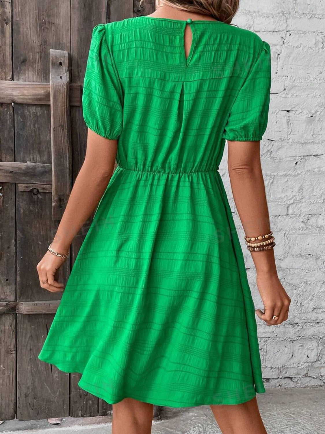 Blue Zone Planet | Ruched Round Neck Short Sleeve Mini Dress BLUE ZONE PLANET