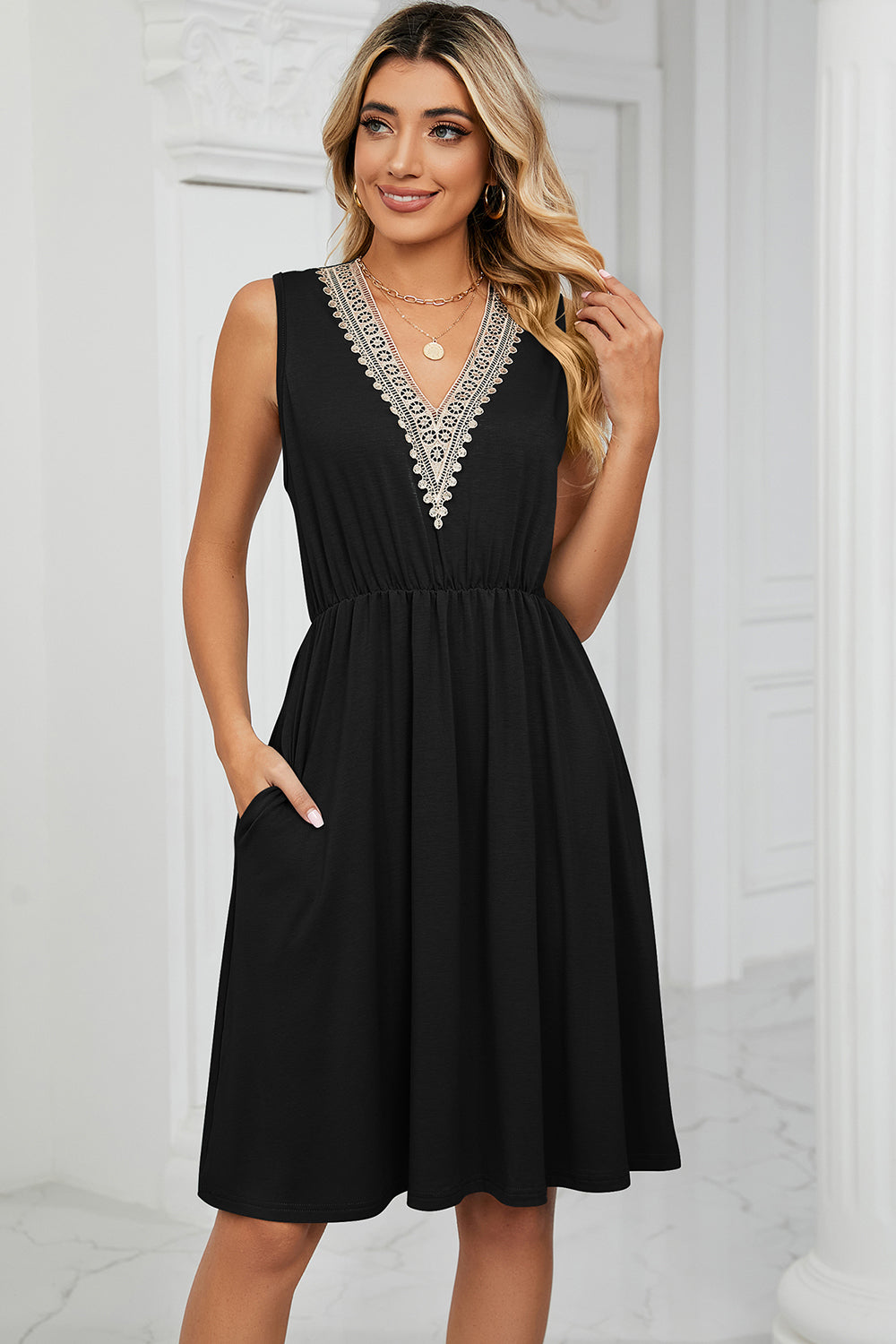 Blue Zone Planet | Pocketed V-Neck Wide Strap Dress BLUE ZONE PLANET
