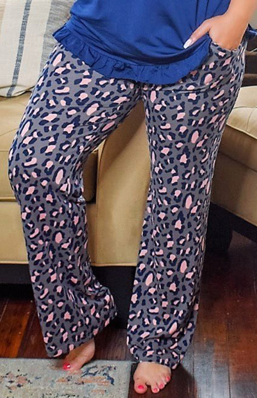 Blue Zone Planet | Leopard Print Solid Waistband Plus Size Pants kakaclo