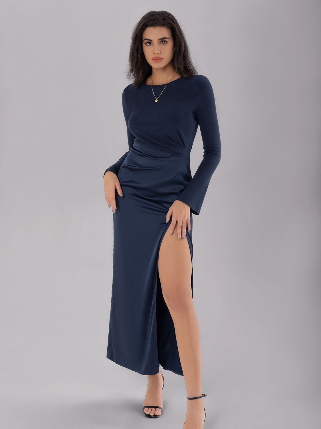 Navy blue long sleeve midi dress best sale