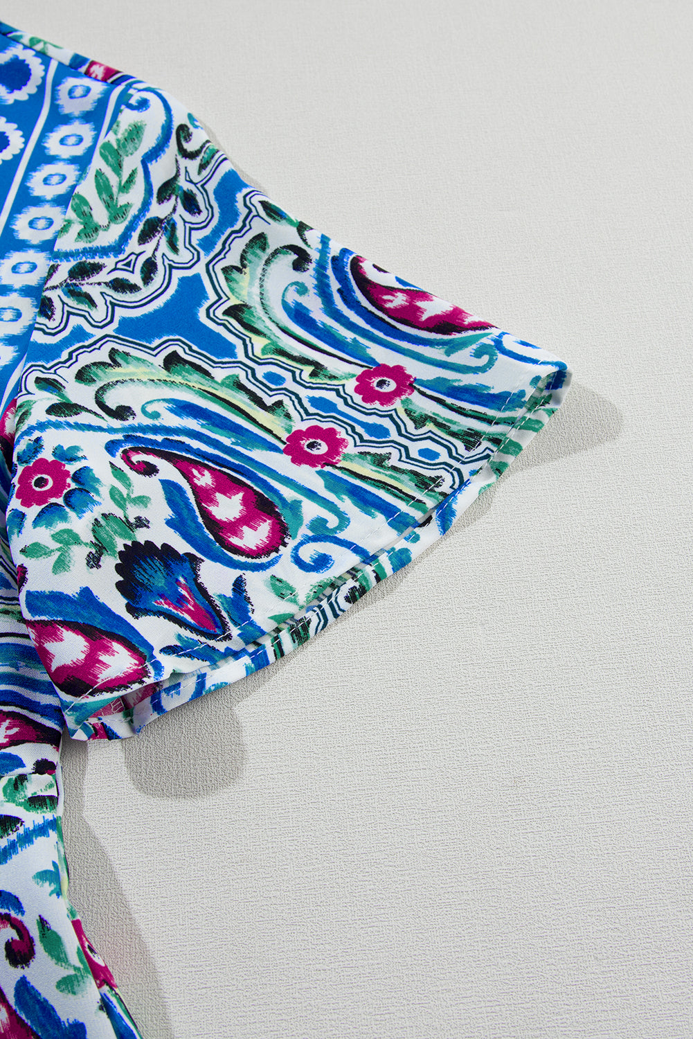 Blue Zone Planet | Pink Bohemian Print Tie Neck Ruffle Hem Short Dress Blue Zone Planet