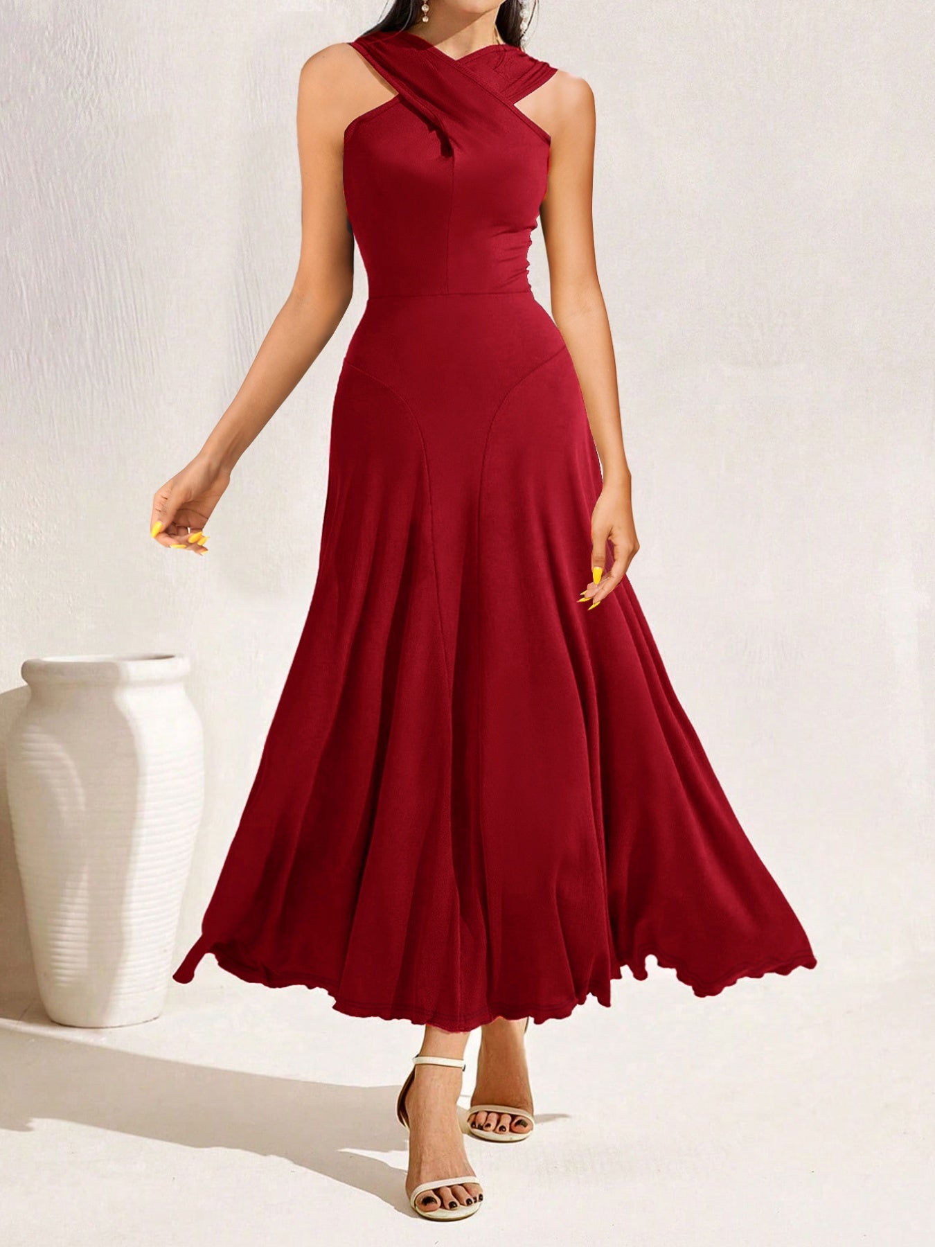 Crisscross Halter Neck A-Line Midi Dress Blue Zone Planet Crisscross Halter Neck A-Line Midi Dress Blue Zone Planet