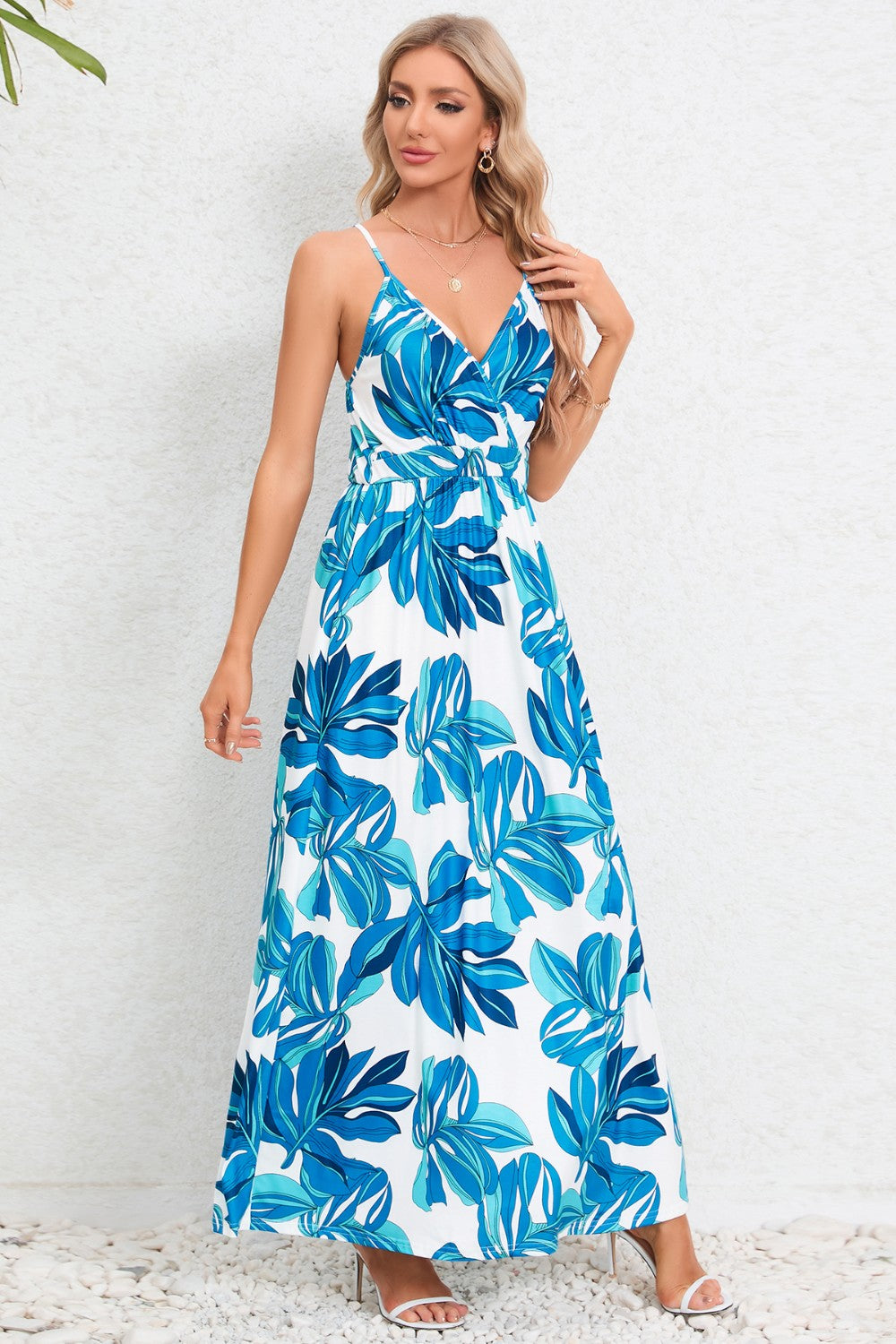 Blue Zone Planet | Printed Surplice Maxi Cami Dress BLUE ZONE PLANET
