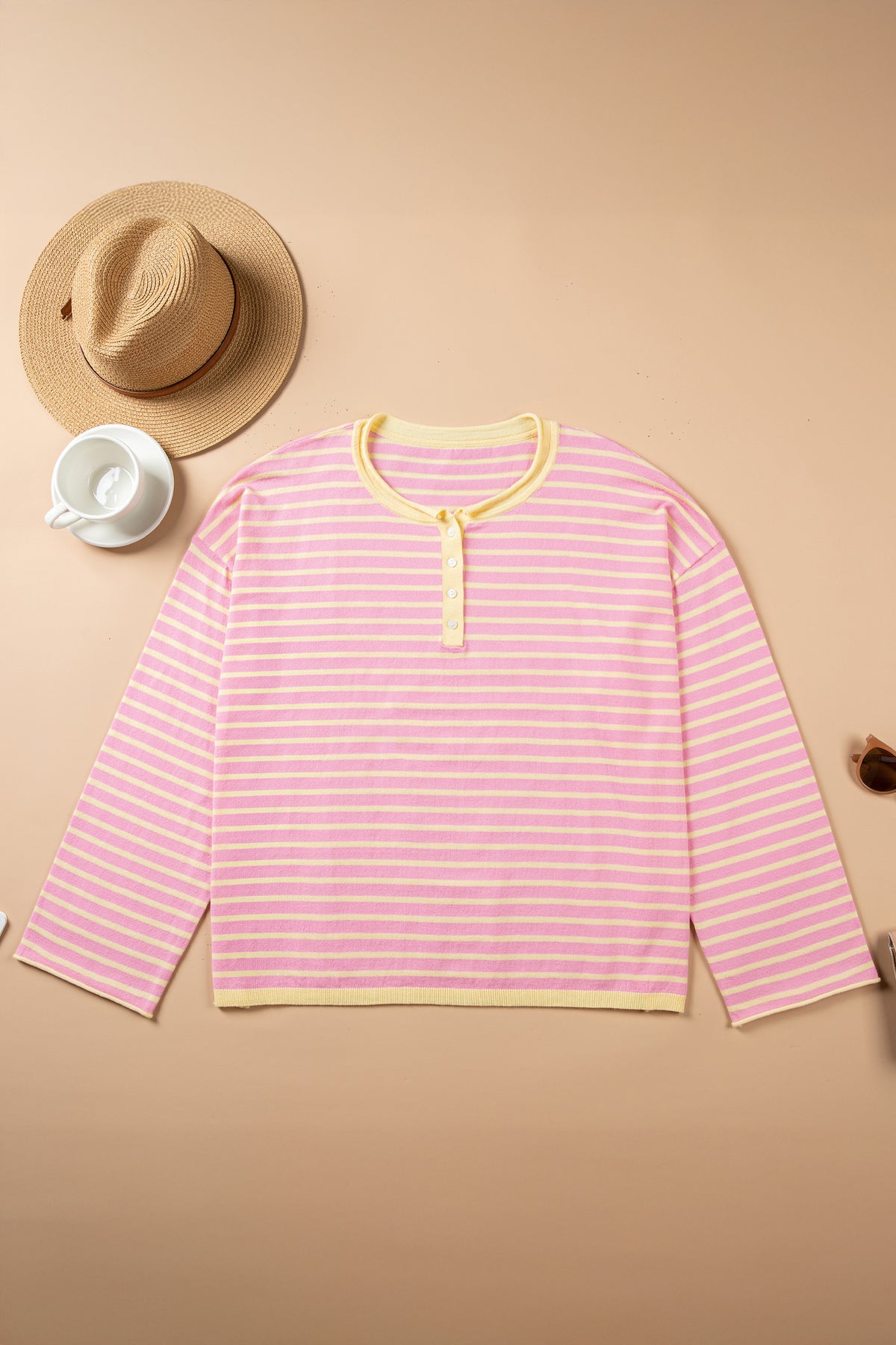 Pink Stripe Striped Colorblock Long Sleeve V Neck Shift Plus Size Sweater