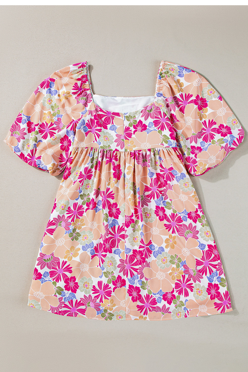 Blue Zone Planet | Rose Summer Floral Square Neck Puff Sleeve Babydoll Dress Blue Zone Planet