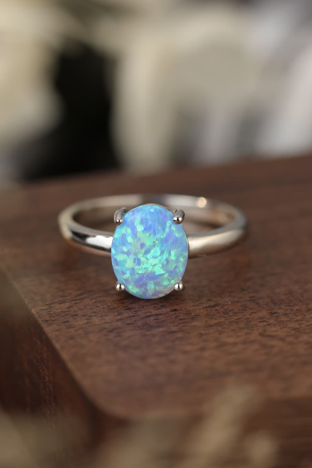 925 Sterling Silver Opal Solitaire Ring BLUE ZONE PLANET
