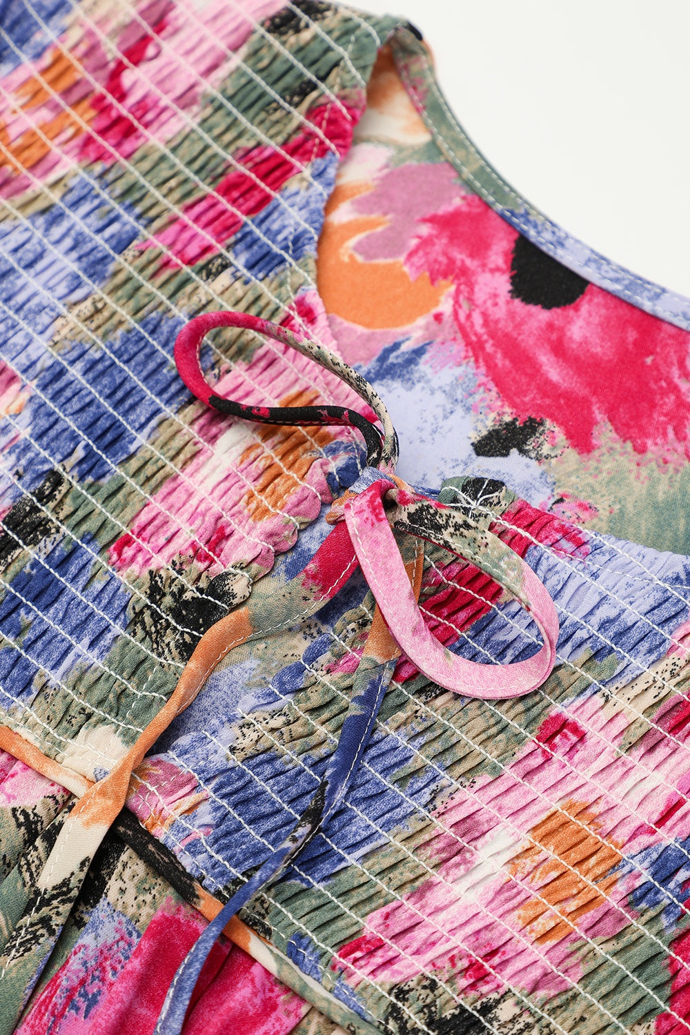 Blue Zone Planet | Printed Tie Neck Long Sleeve Mini Dress BLUE ZONE PLANET