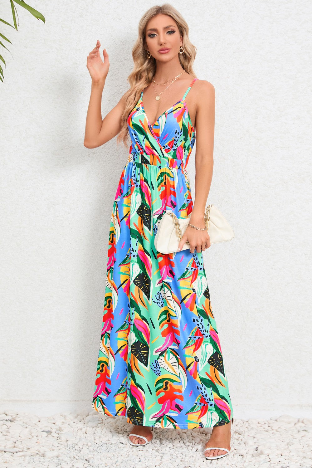 Blue Zone Planet | Printed Surplice Maxi Cami Dress BLUE ZONE PLANET