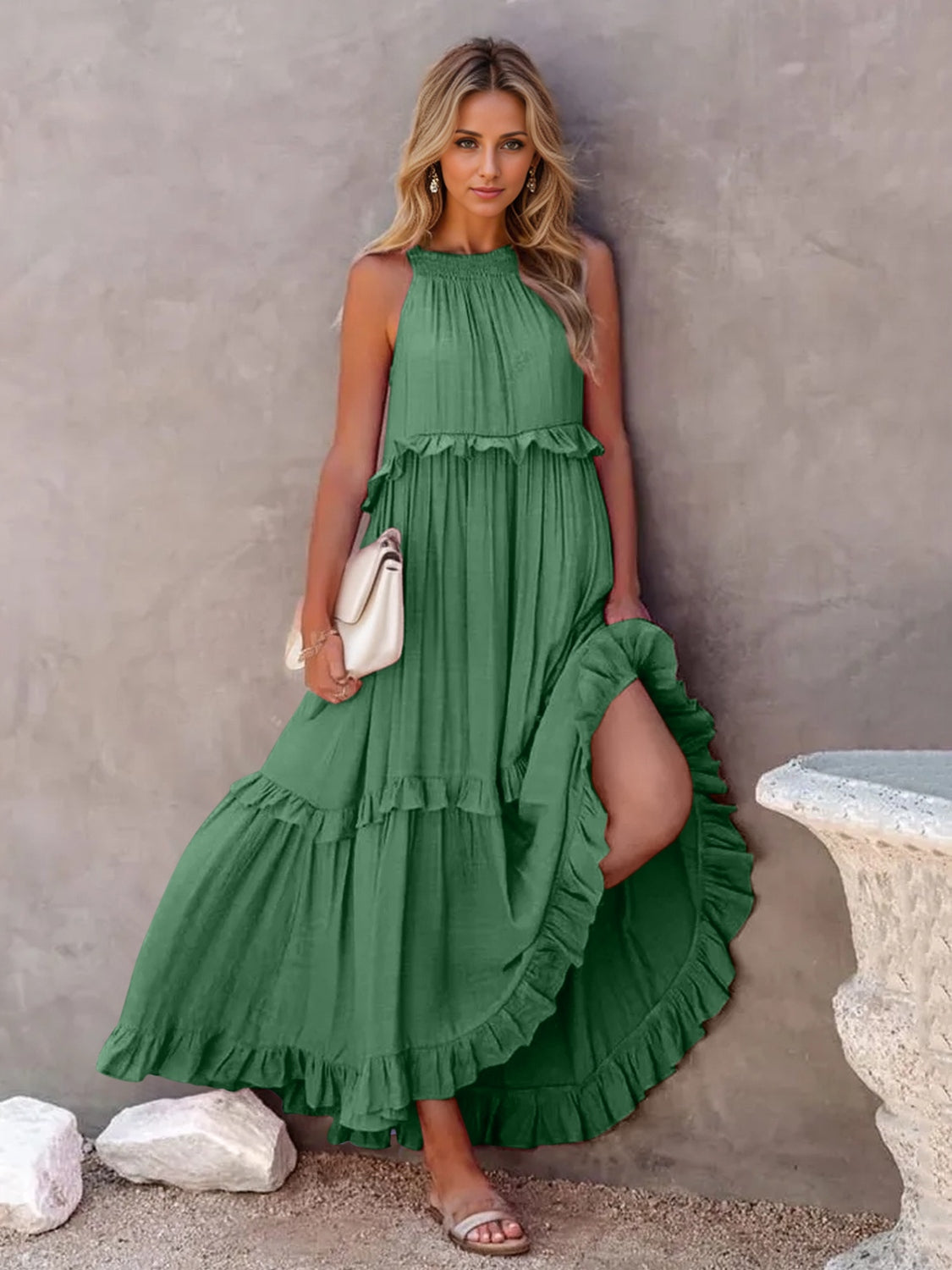 Blue Zone Planet | Ruffled Sleeveless Tiered Maxi Dress with Pockets BLUE ZONE PLANET