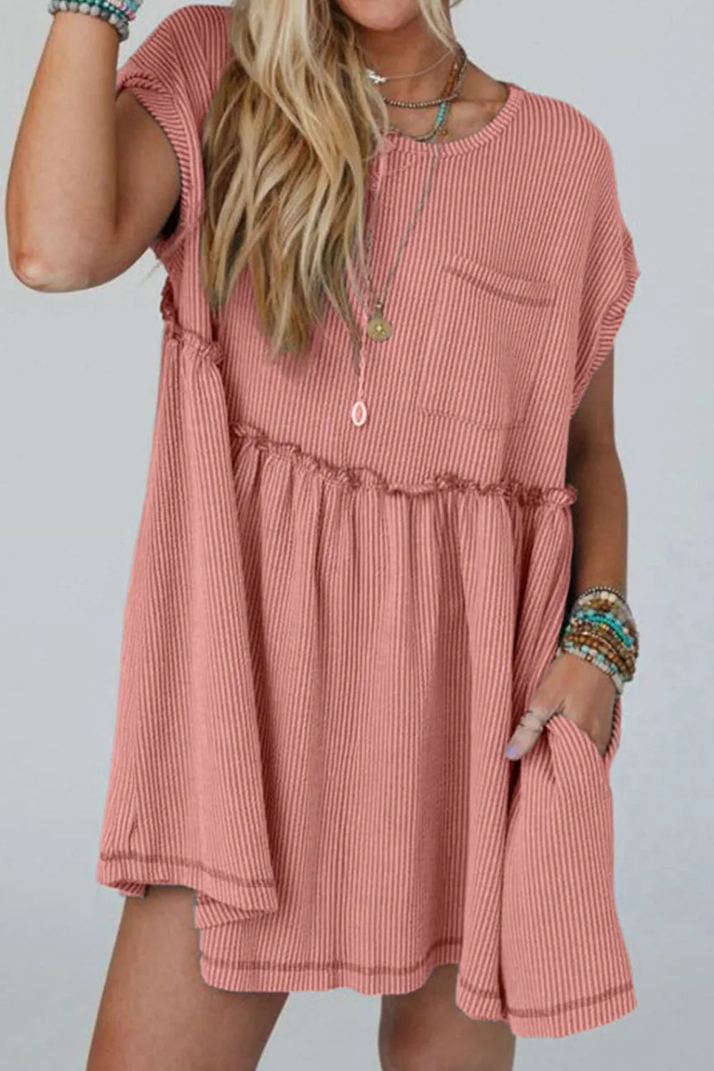 knit swing dress with pockets FchengtaiS Womens Fall Ribbed Knit Dress Long Sleeve Crew Neck Mini Dress Soft Flowy A Line Swing Dresses with Pocket Casual Trendy Sweater Dress,