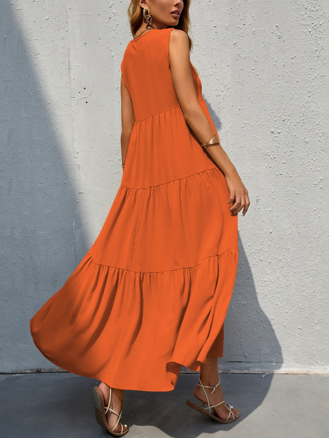Tiered V-Neck Sleeve Dress BLUE ZONE PLANET