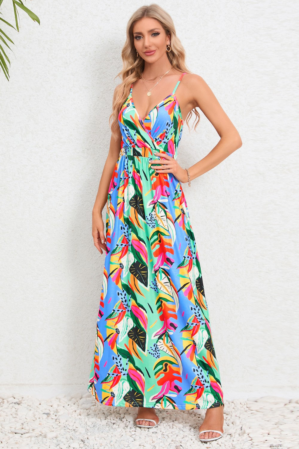 Blue Zone Planet | Printed Surplice Maxi Cami Dress BLUE ZONE PLANET