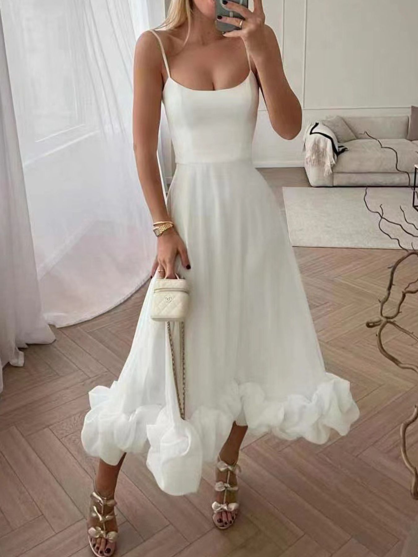 midi dress with frill hem Linda's Ruffle Hem Scoop Neck Midi Dress